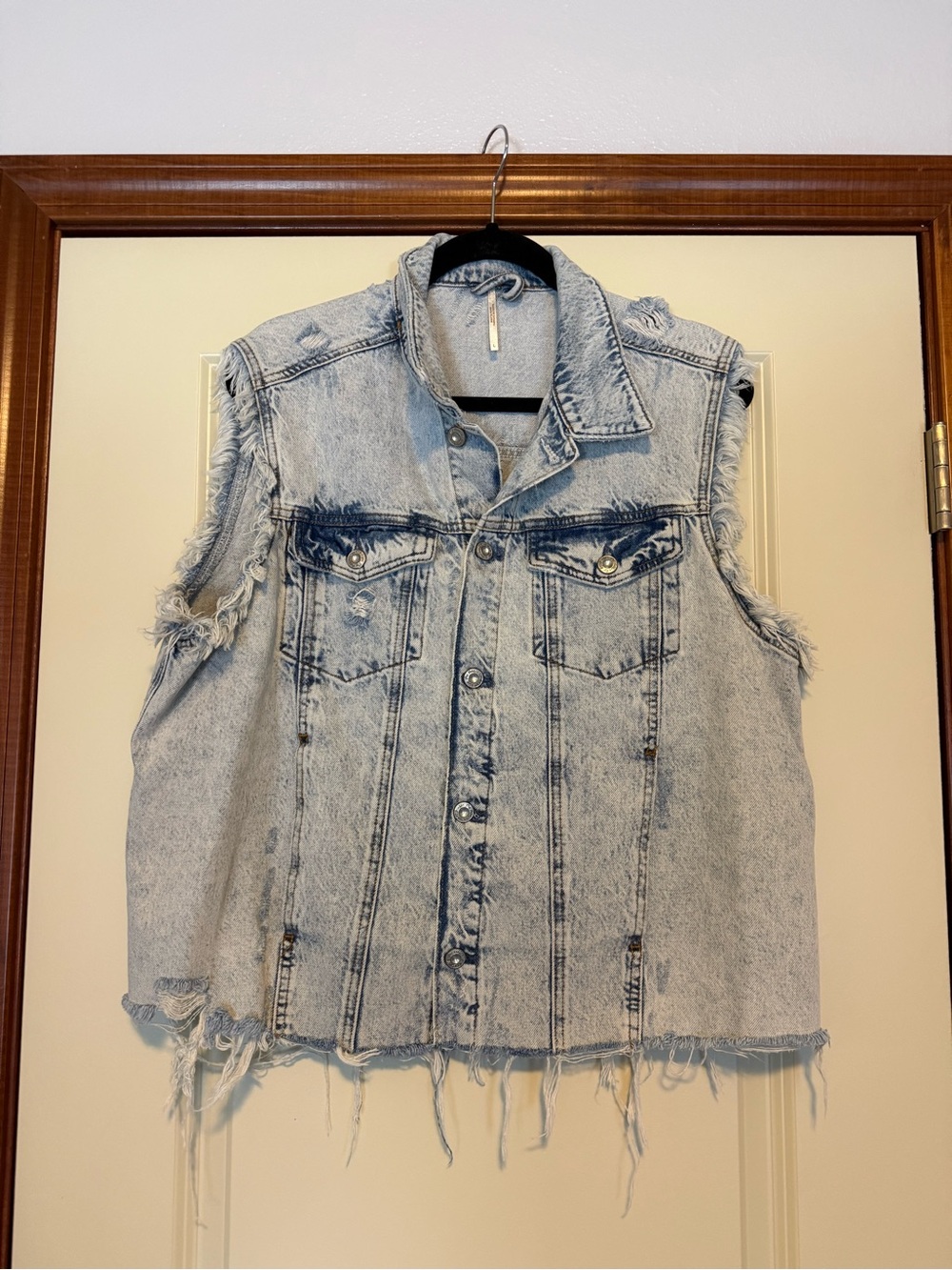 Free People Light Blue Distressed Denim Vest